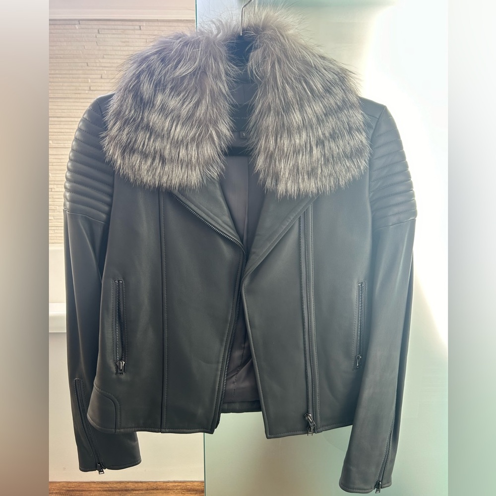 Never worn genuine leather and fur jacket
